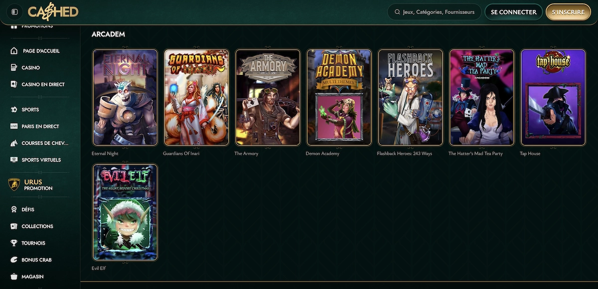 selection de machines à sous du fournisseur de jeux Arcadem sur le site de Cashed Casino