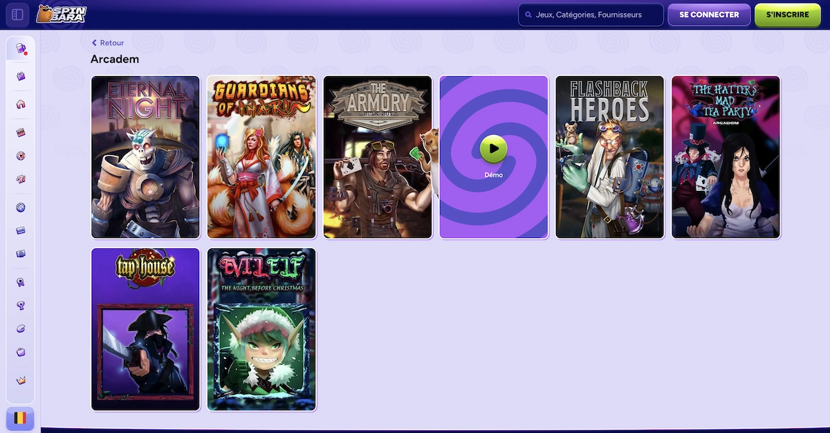 selection de machines à sous du fournisseur de jeux Arcadem sur le site de Spinbara Casino