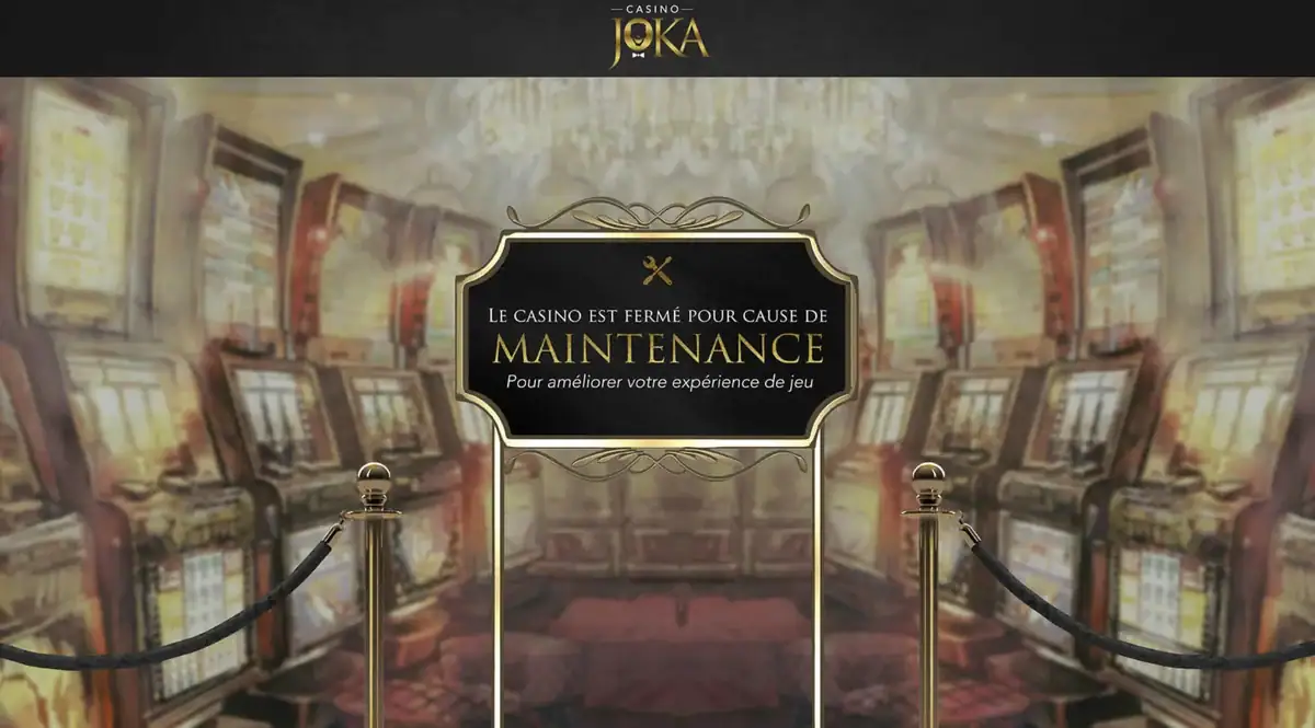 Le message de maintenance sur le site de Joka Casino après sa fermeture fin septembre 2026. Le panneau dit que le casino est fermé pour cause de maintenance.