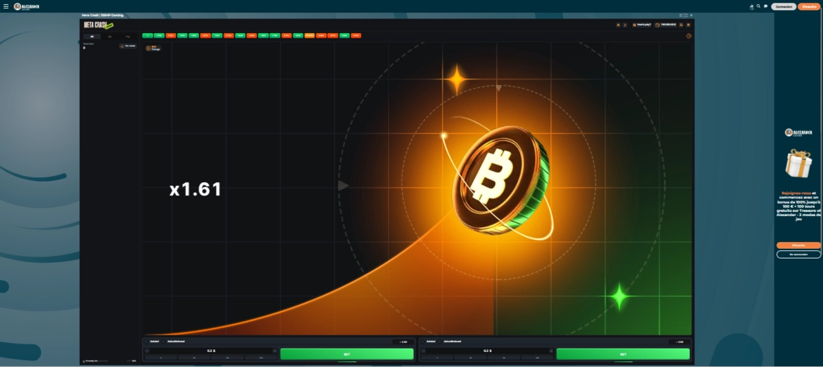capture d'&eacute;cran du jeu m&eacute;ta crash sur le site Alexander Casino en fran&ccedil;ais