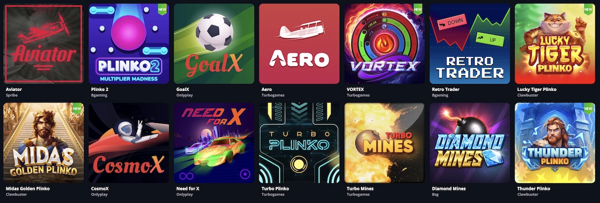 mini jeux sur Lucky Elf Casino y compris le fameux jeu Aviator