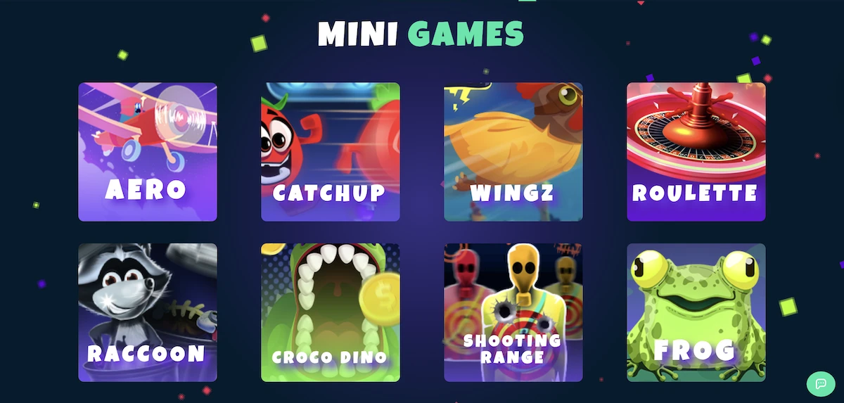 Section mini jeux Rolletto avec jeux rapides type crash dice et jeux instantan&eacute;s affich&eacute;s