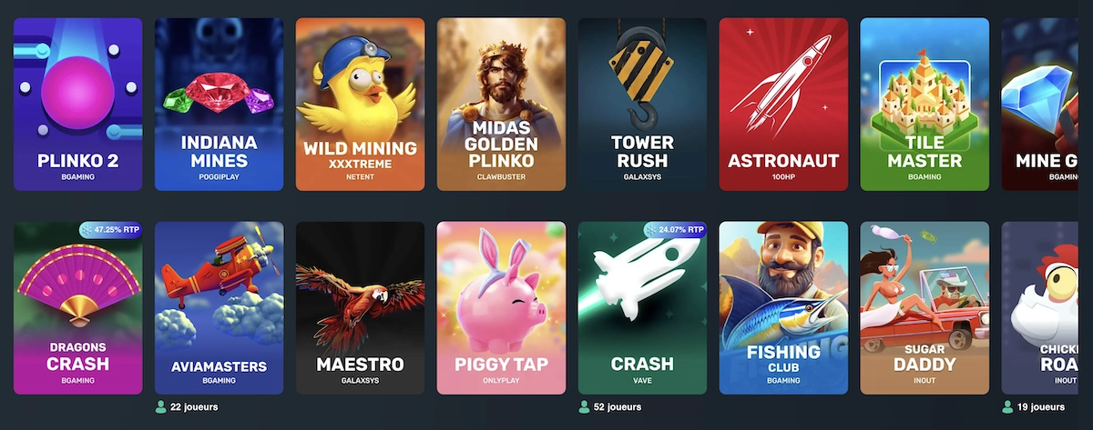 mini jeux presents sur le site de Vave Casino