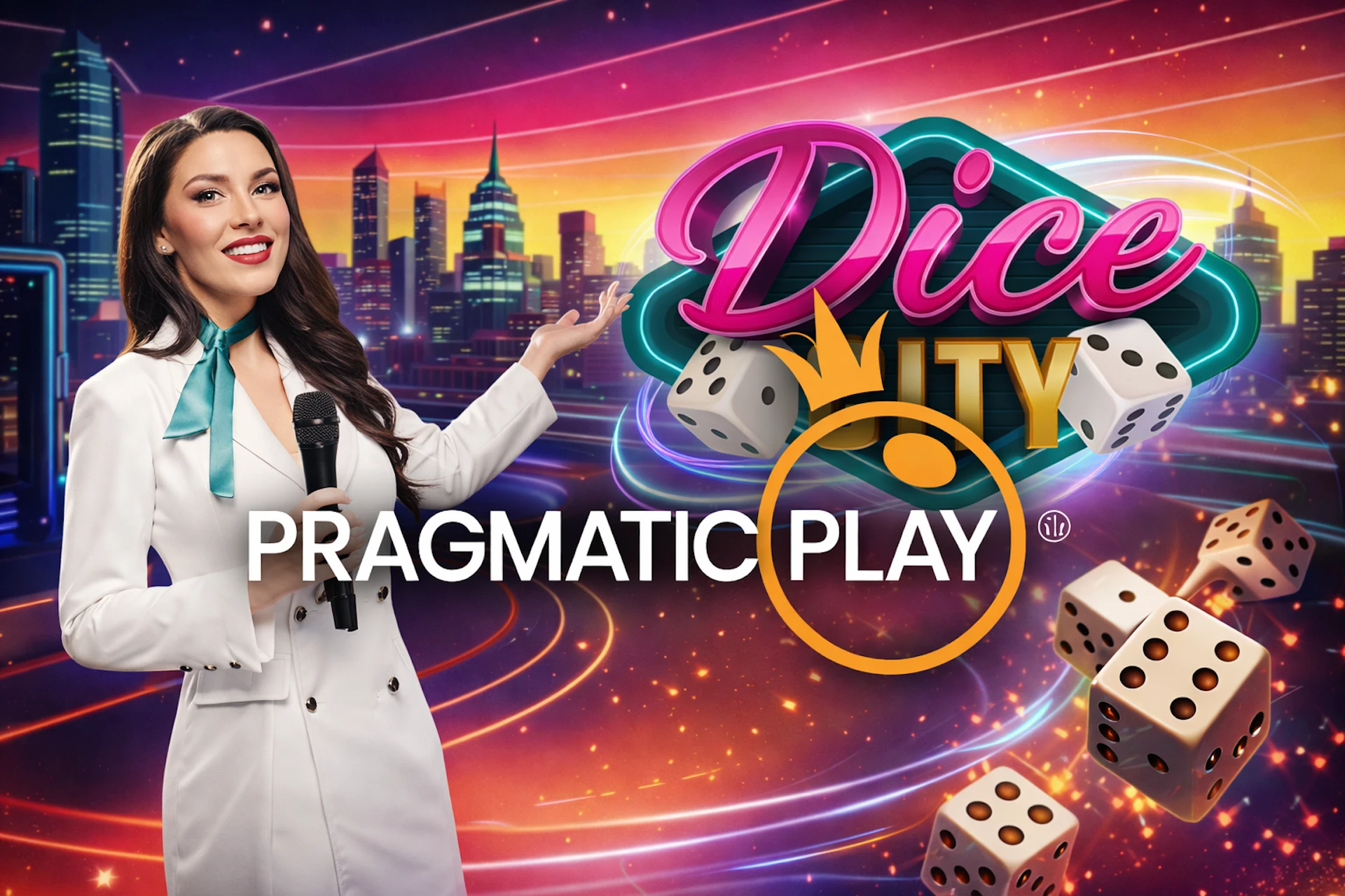 Mise en page du jeu Dice City de Pragmatic Play avec plateau 6&times;6, d&eacute;s en direct et options de mise visibles