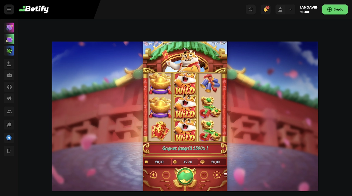 mode d&eacute;mo gratuit de la machine &agrave; sous Fortune Tiger de PG Soft sur le casino en ligne Betify