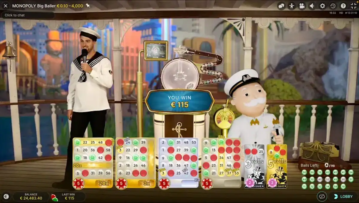 Partie en cours du jeu de casino en live Monopoly Big Baller