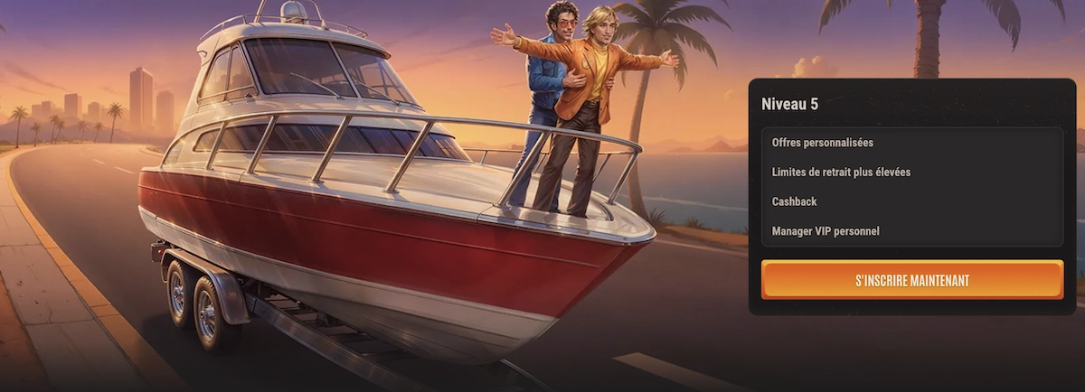 Programme VIP niveau 5 de Neon54 avec avantages comme cashback et limites de retrait personnalis&eacute;es