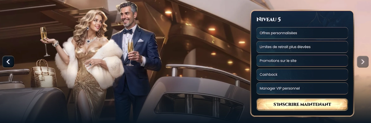 Niveau 5 du programme VIP Wonderluck Casino avec avantages list&eacute;s comme cashback, manager VIP et retraits rapides