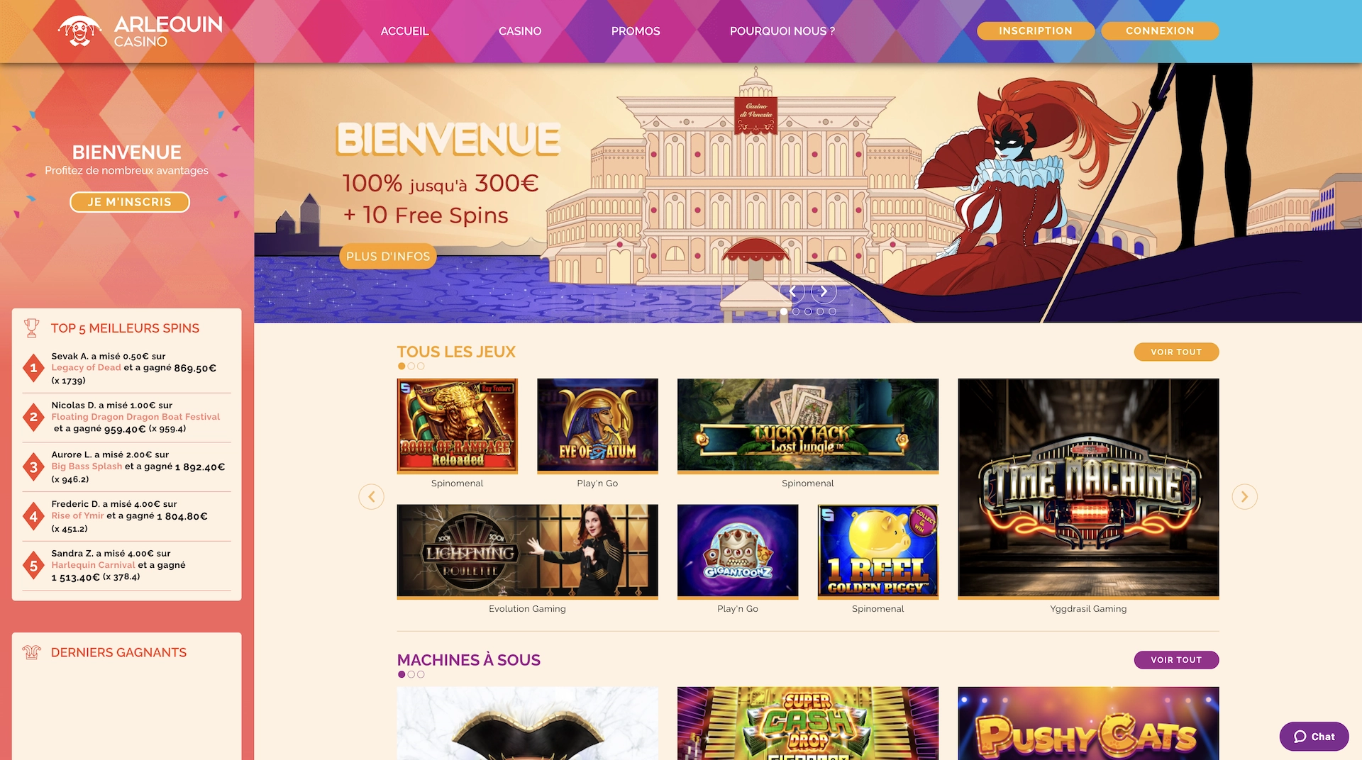 page d'accueil d'Arlequin Casino en fran&ccedil;ais