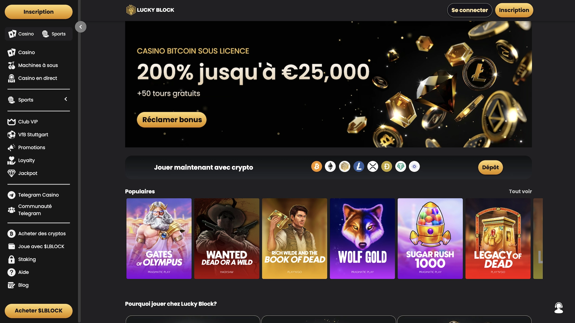 page d'accueil du casino en ligne Lucky Block