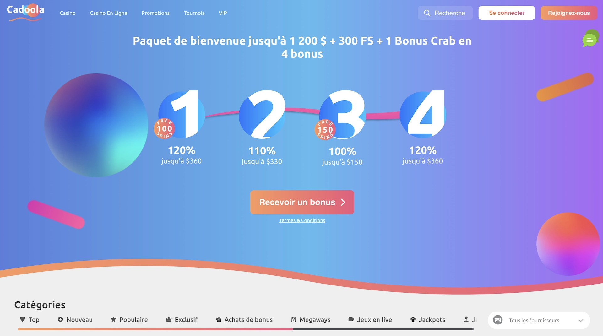 page d'accueil en fran&ccedil;ais de Cadoola Casino