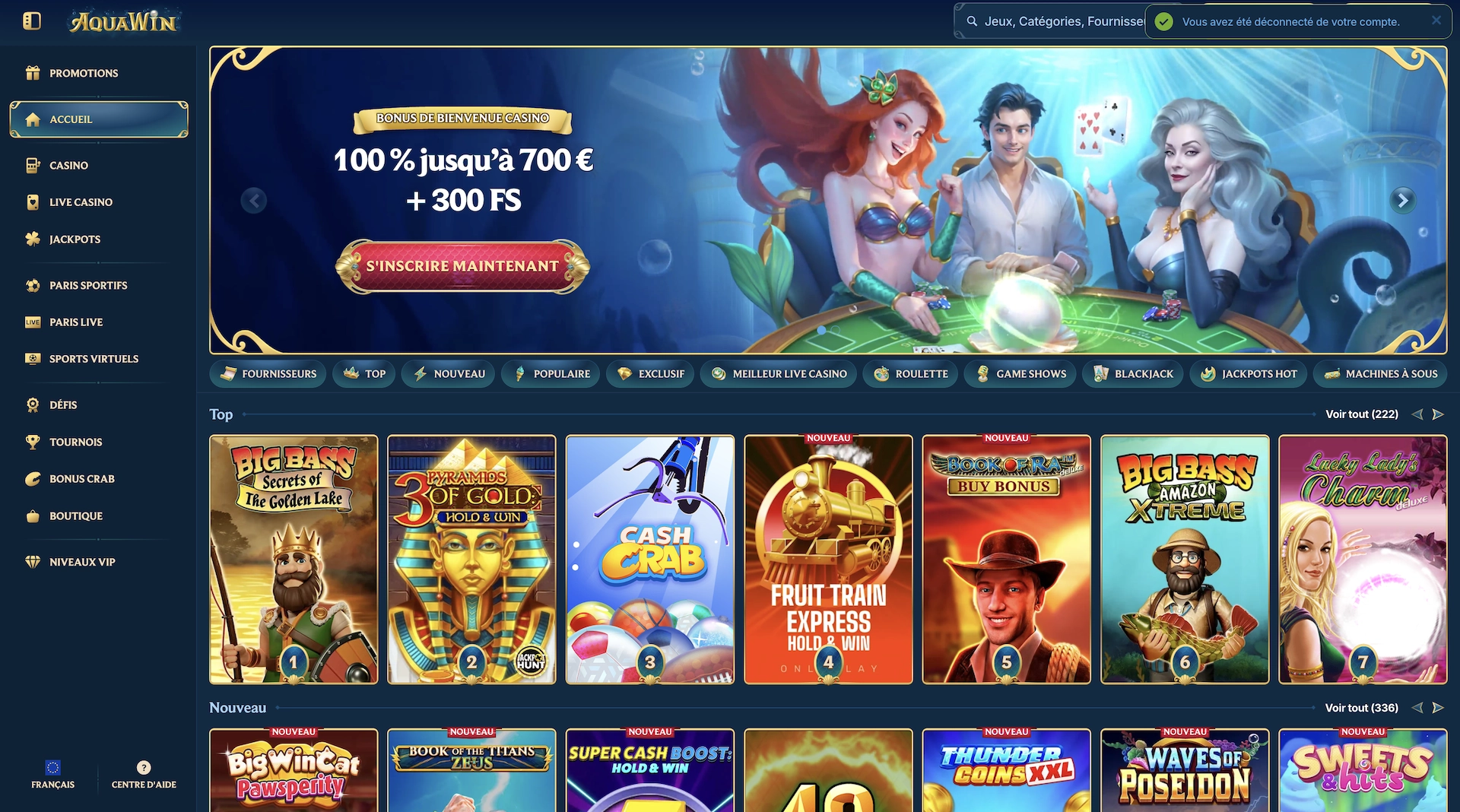 page d'accueil en fran&ccedil;ais du caisno en ligne Aquawin