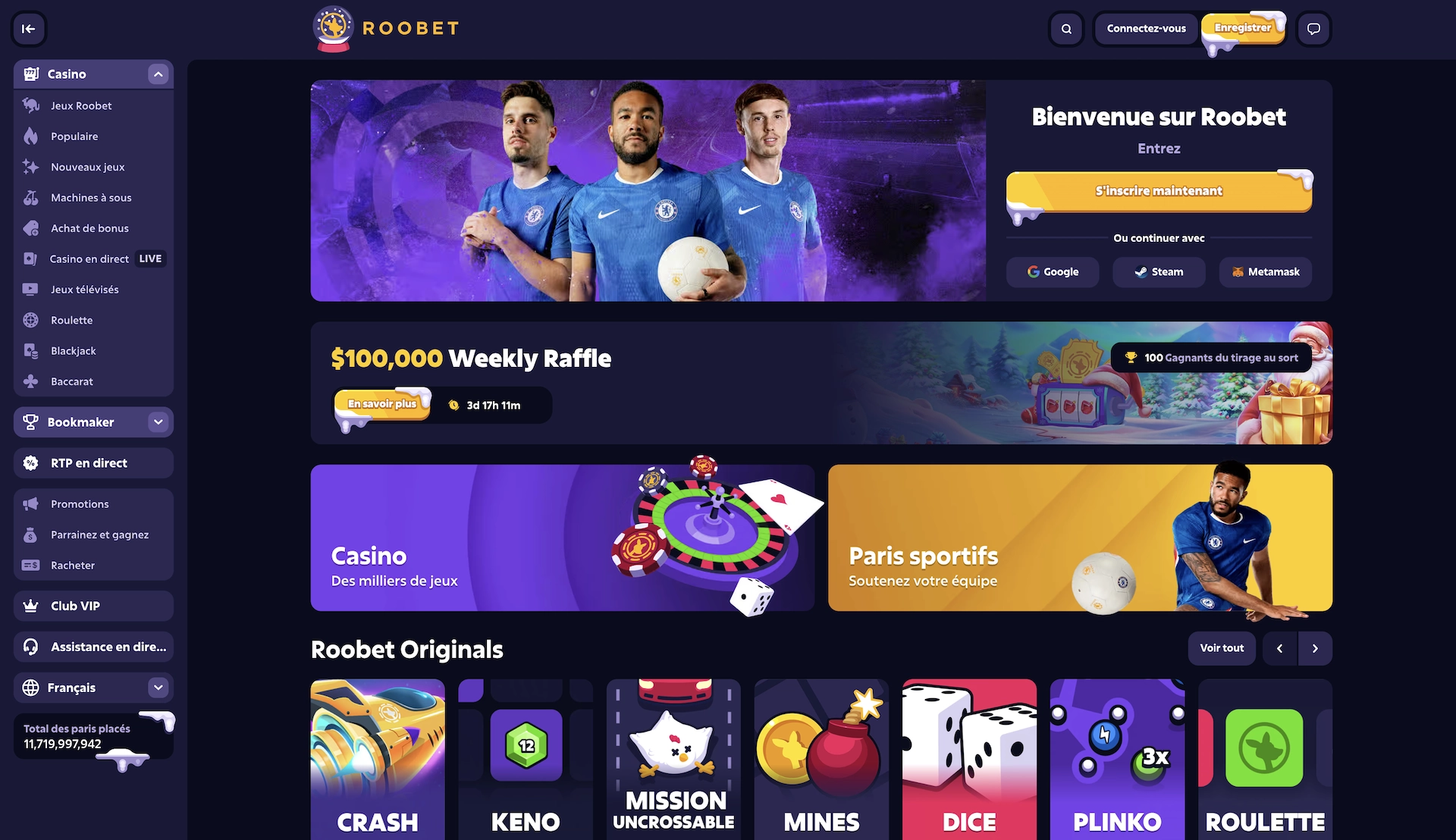 page d'accueil en francais du casino en ligne crypto Roobet