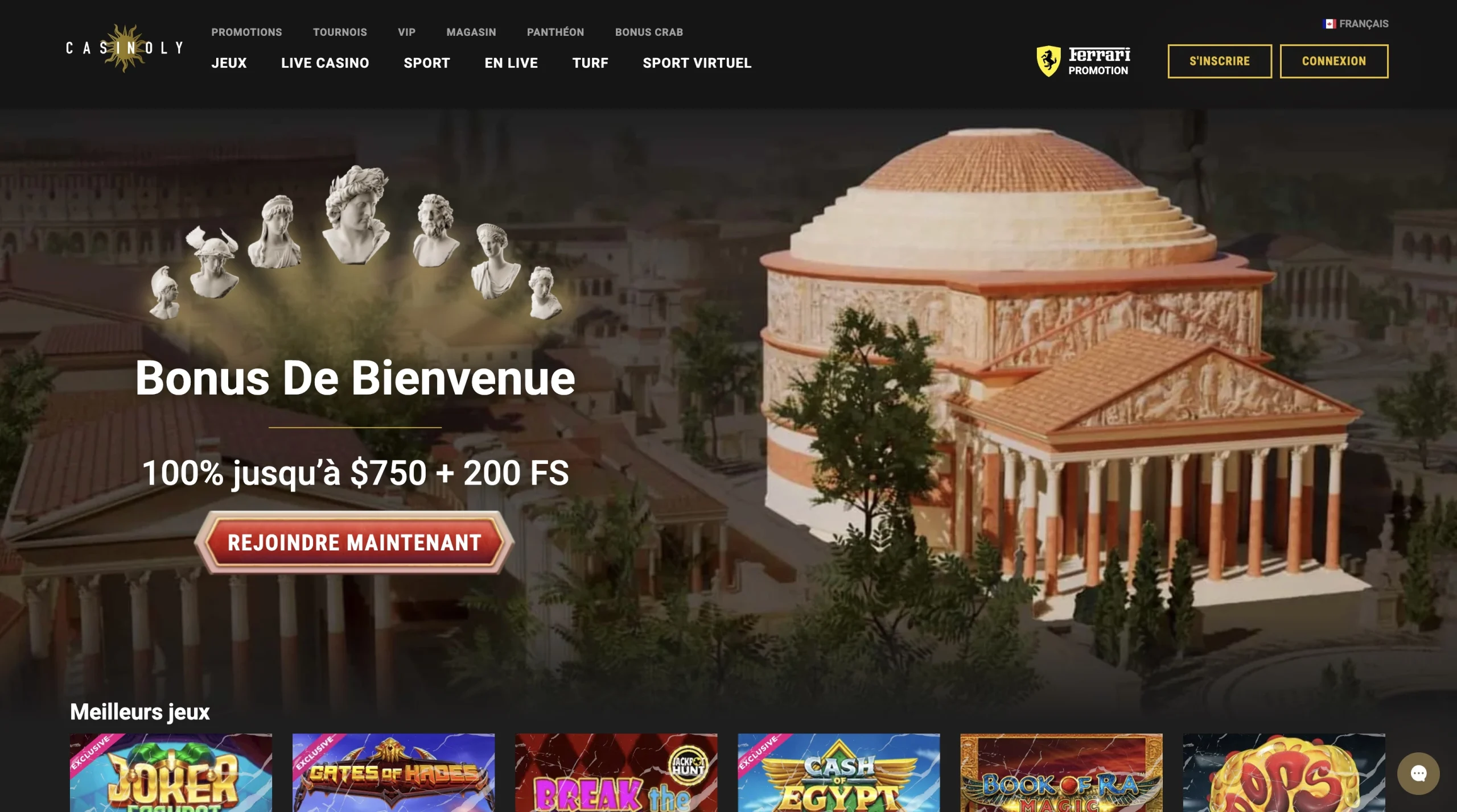 page d'accueil français du site de jeu en ligne Casinoly