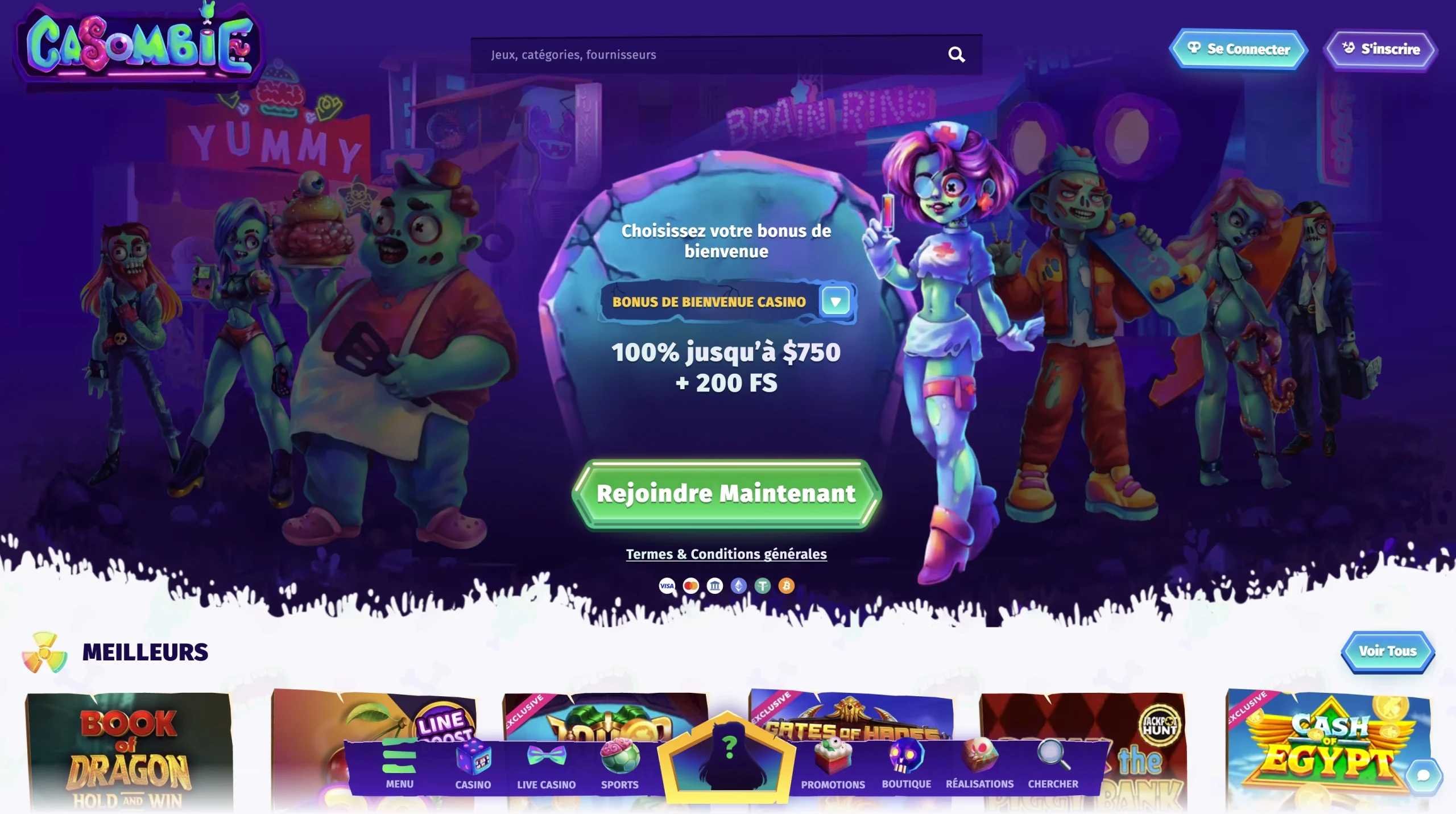 page d'accueil en fran&ccedil;ais du site de jeu en ligne Casombie