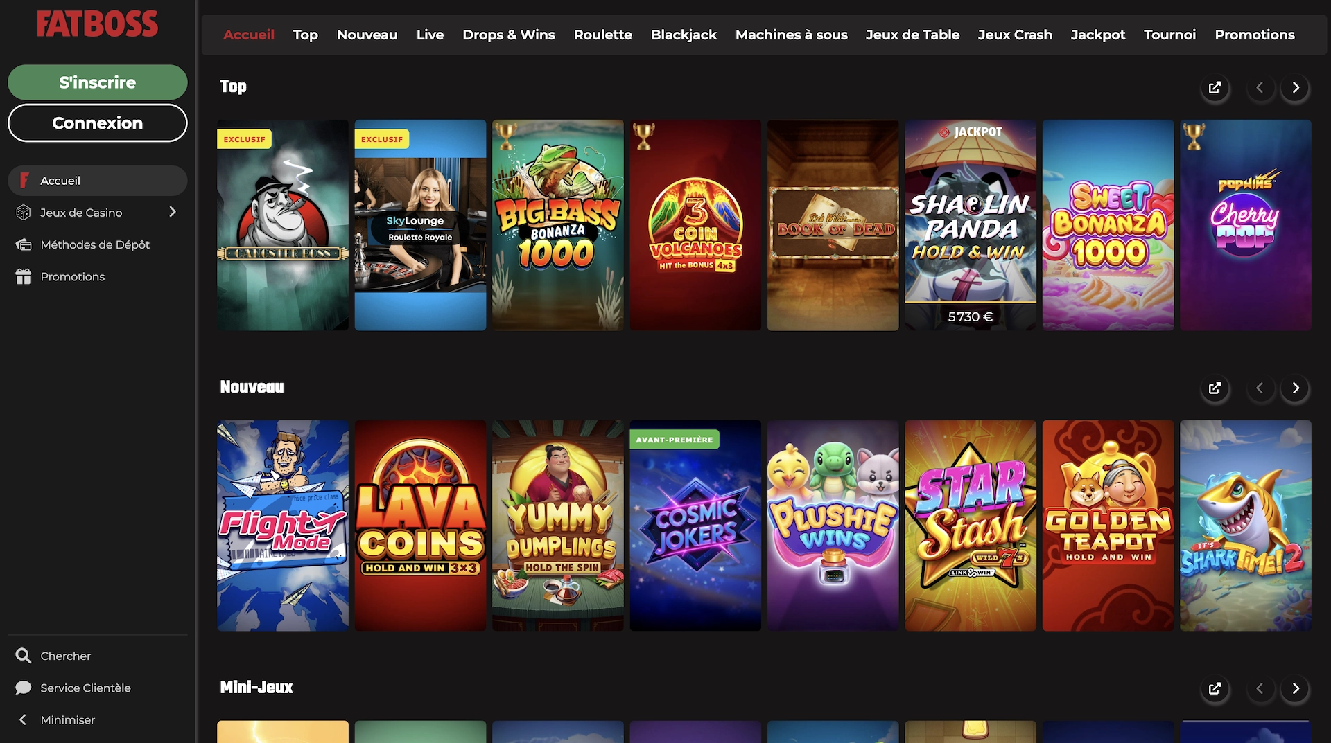 page d'accueil en fran&ccedil;ais de Fatboss Casino