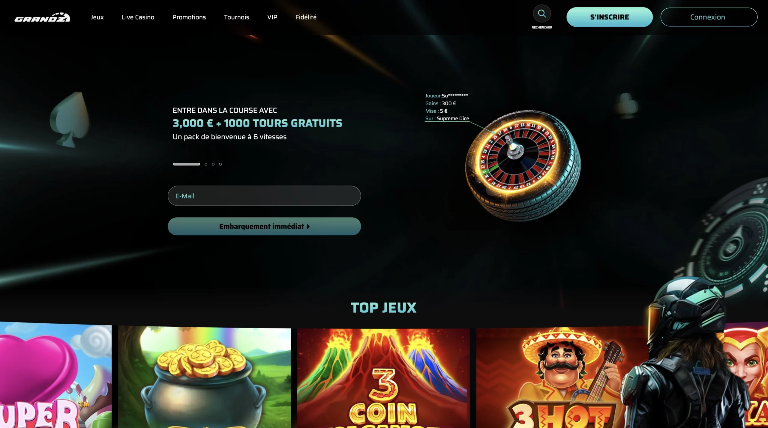 page d'accueil en français du casino en ligne Grandz Casino