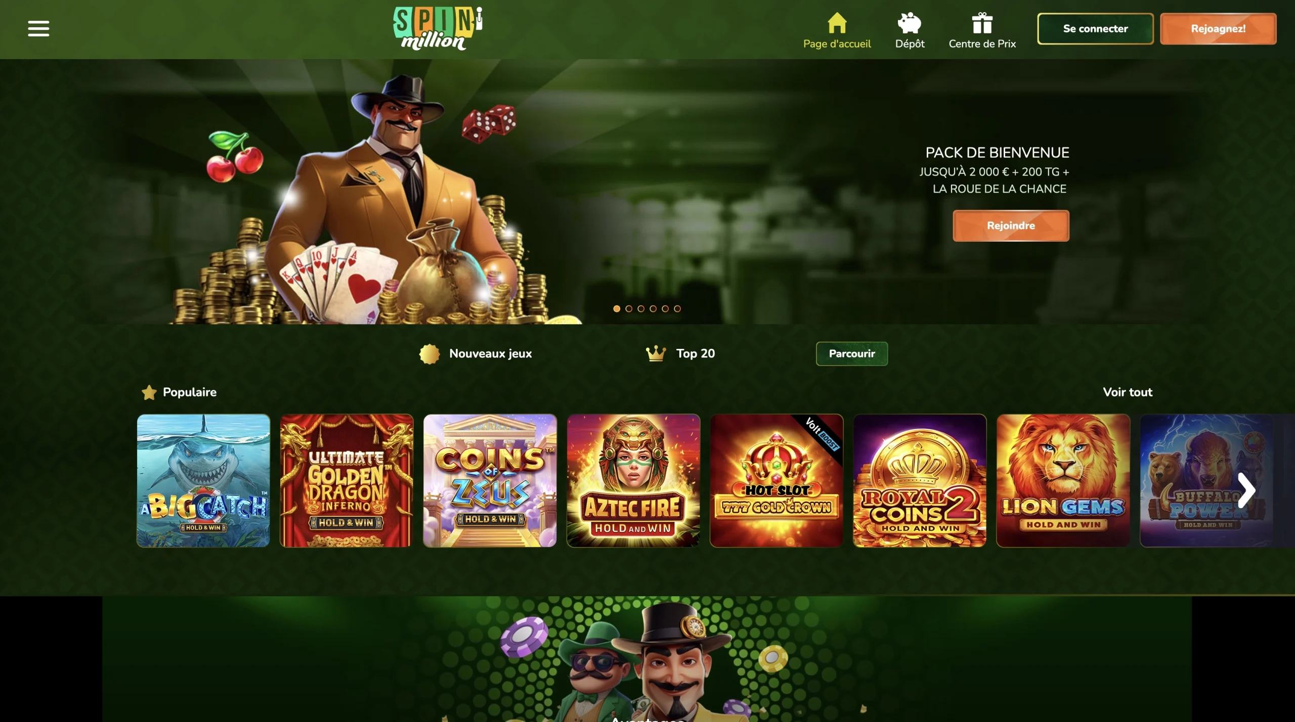 page accueil en fran&ccedil;ais de spinmillion casino