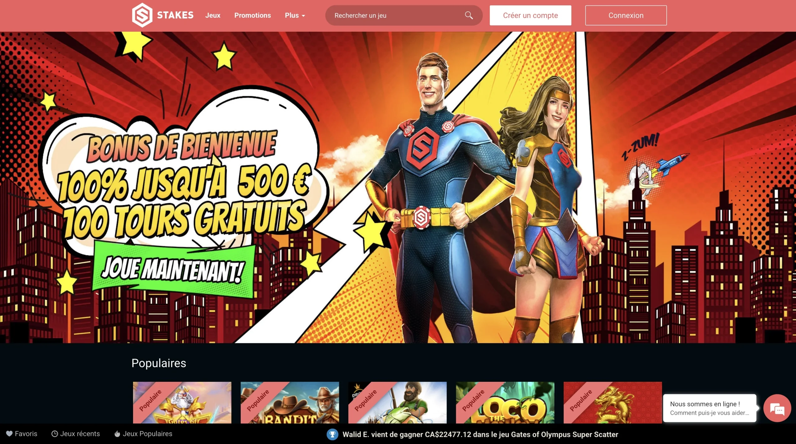 page d'accueil France de Stakes casino