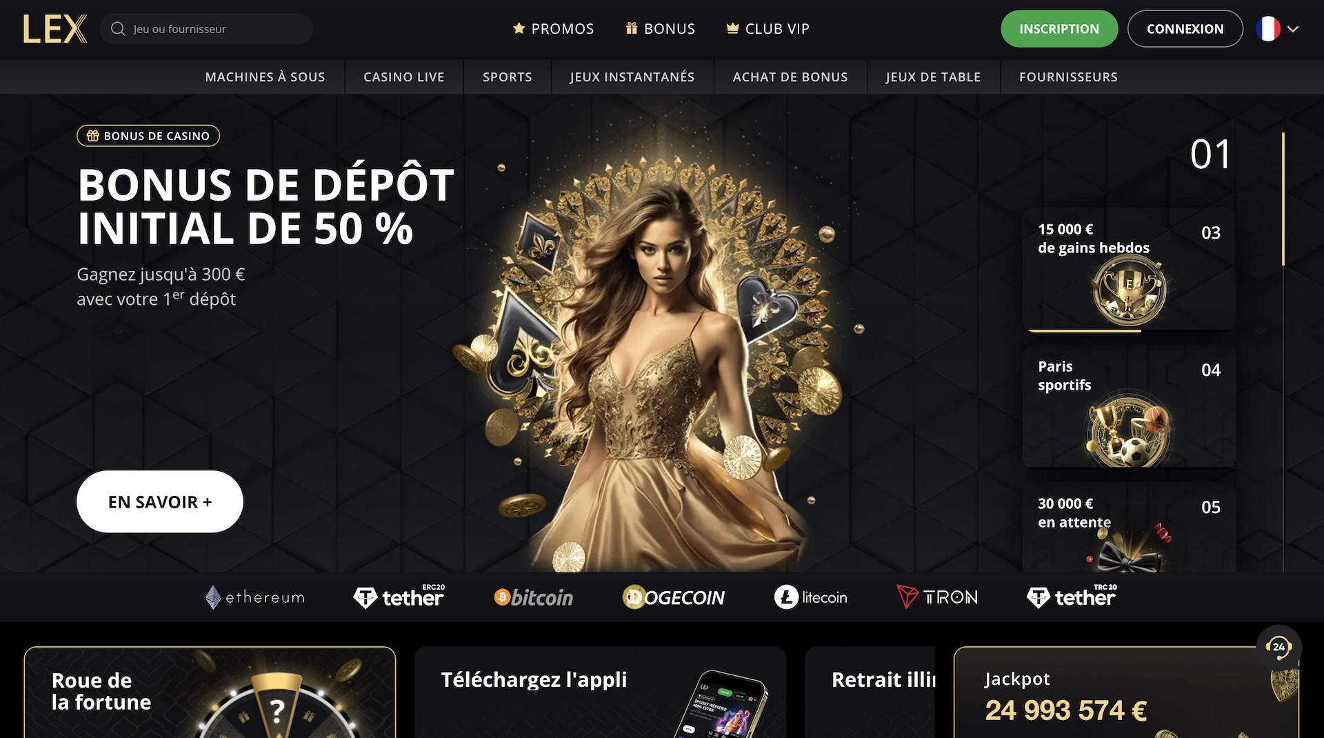 page d'accueil du site de jeu en ligne Lex Casino