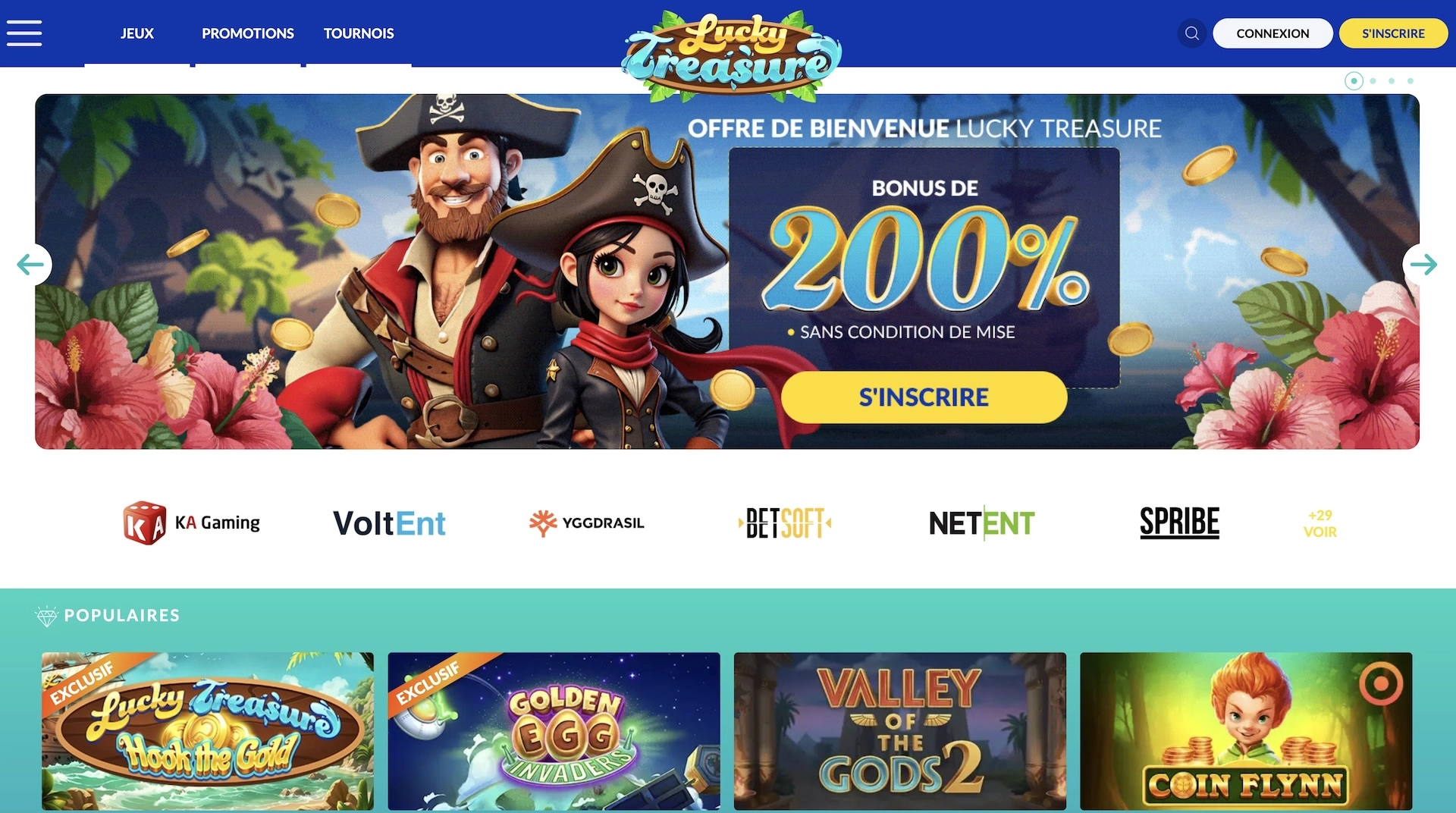 page d'accueil en français sur casino en ligne Lucky Treasure