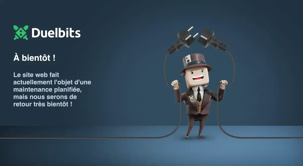 Page de maintenance affichée par Duelbits quand le casino crypto était hors ligne après le hack.