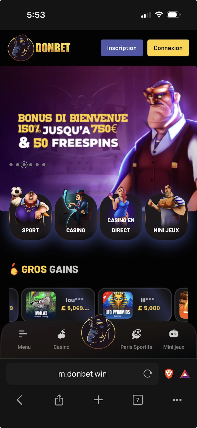 Interface mobile du casino en ligne Donbet