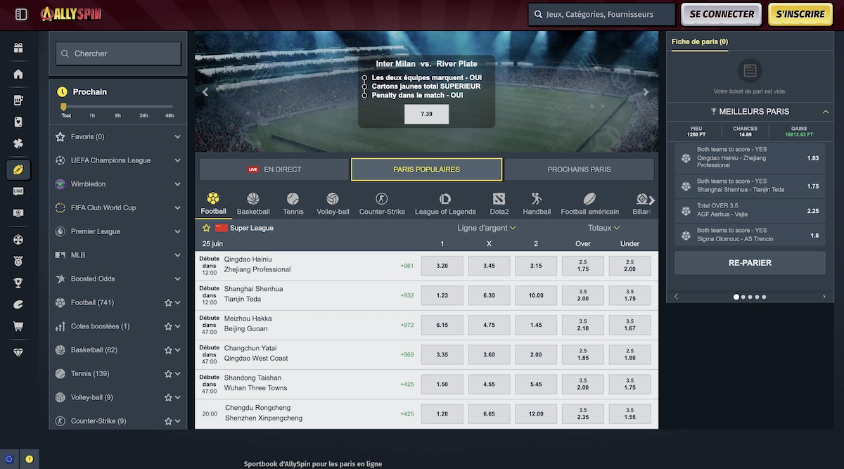 page de paris sportifs de Allyspin Casino