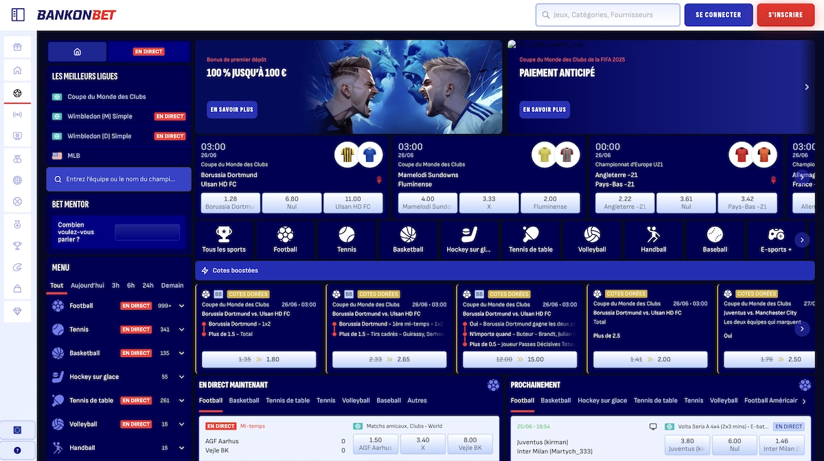 page de paris sportifs de Bankonbet