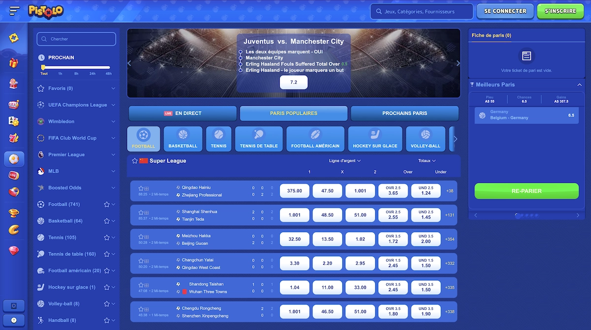 page de paris sportifs sur Pistolo Casino