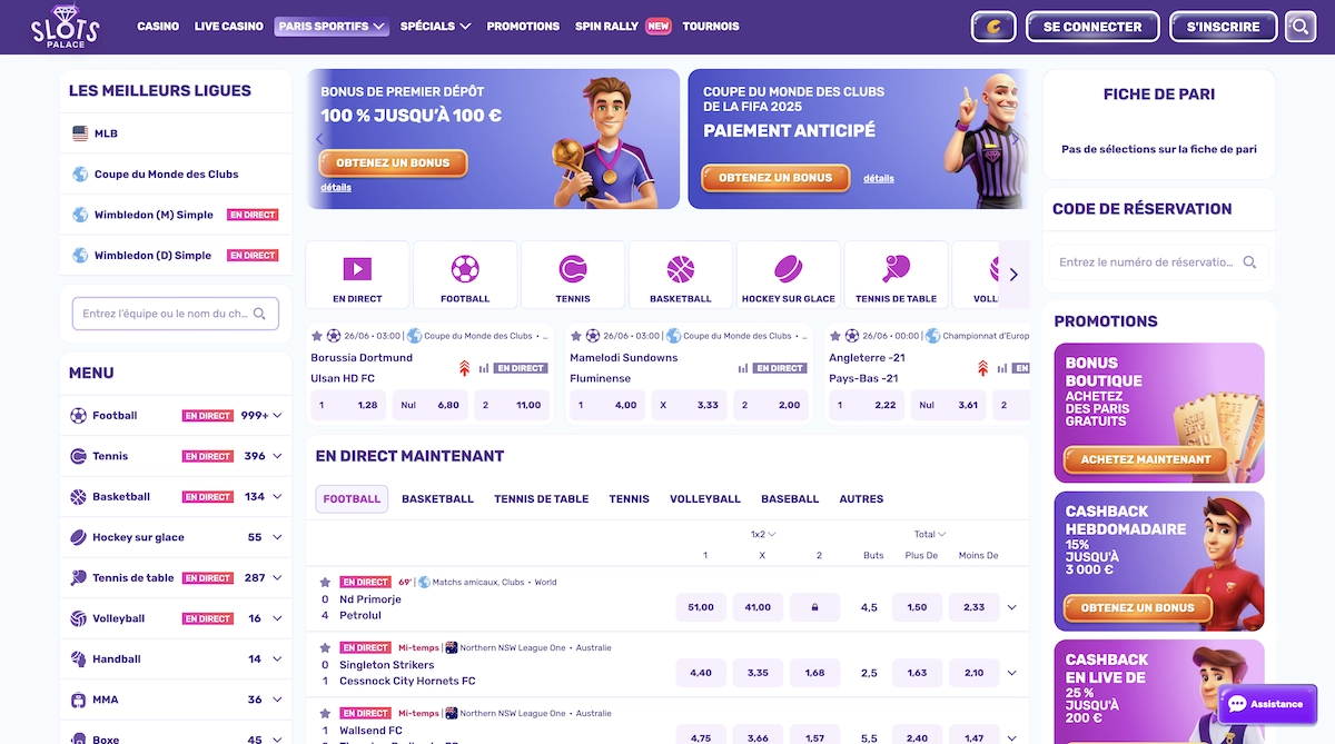 page de paris sportifs de Slots Palace Casino