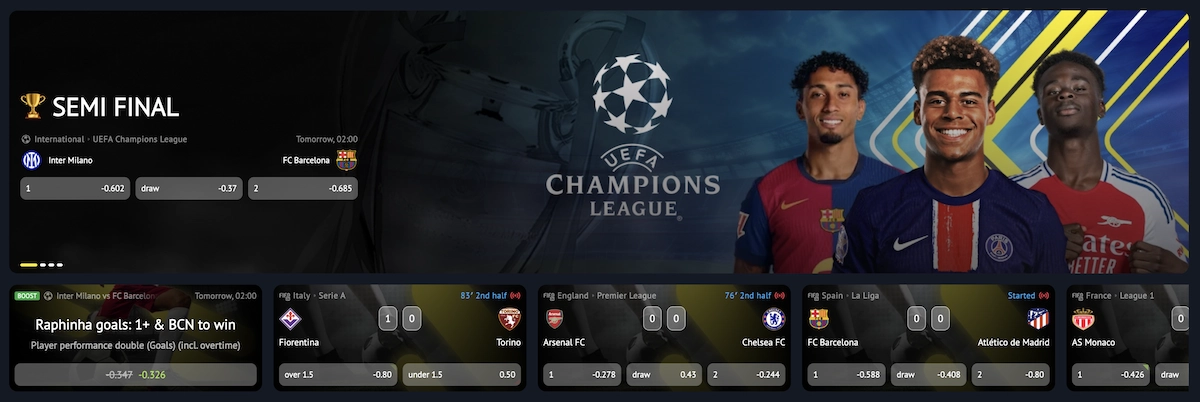 Page des paris sportifs sur Yonibet avec bonus de bienvenue affich&eacute;