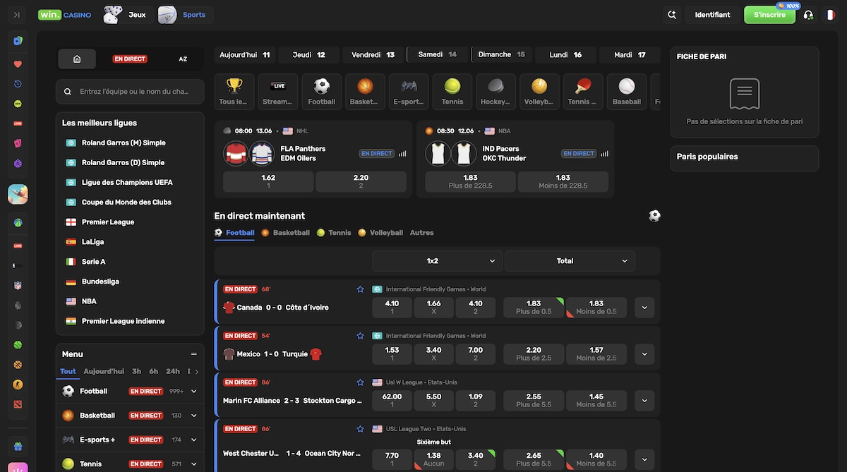 page des paris sportifs de Win.Casino