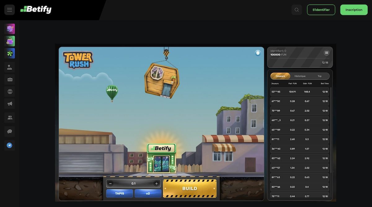 capture d'&eacute;cran d'une partie en cours de Tower Rush sur Betify Casino