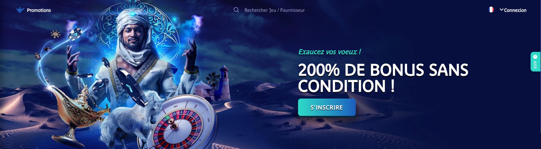 bonus de bienvenue de 200% jusqu'&agrave; 1000 euros de Prince Ali Casino