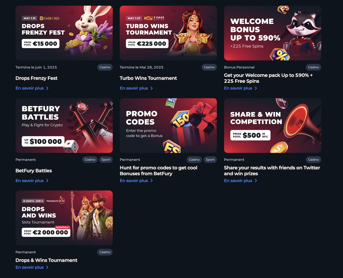 promotions de casino sur le site de Betfury