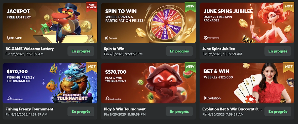 listes des promotions et bonus en cours sur le casino crypto BC.Game