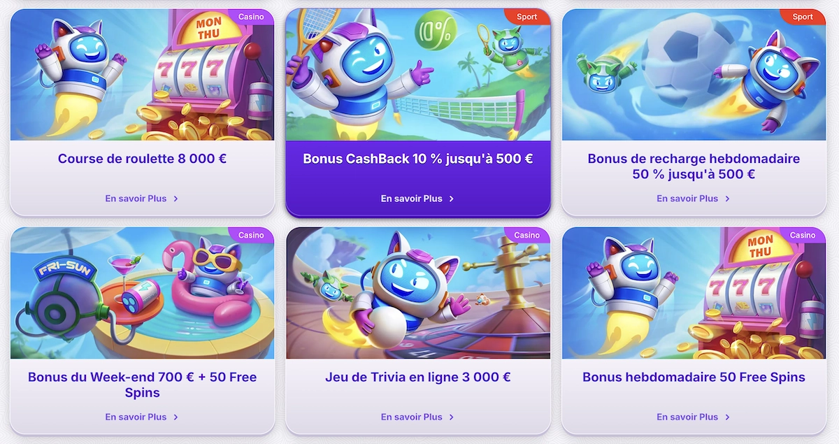 listes des promotions et bonus en cours sur le casino Robocat
