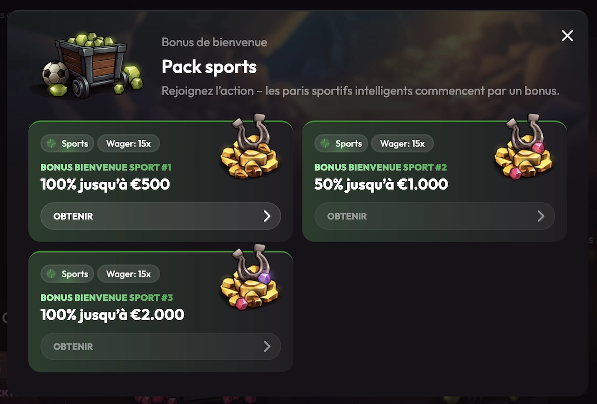 Page des promotions sportives de MadCasino avec bonus de bienvenue jusqu’à 2 000 € et recharge du vendredi