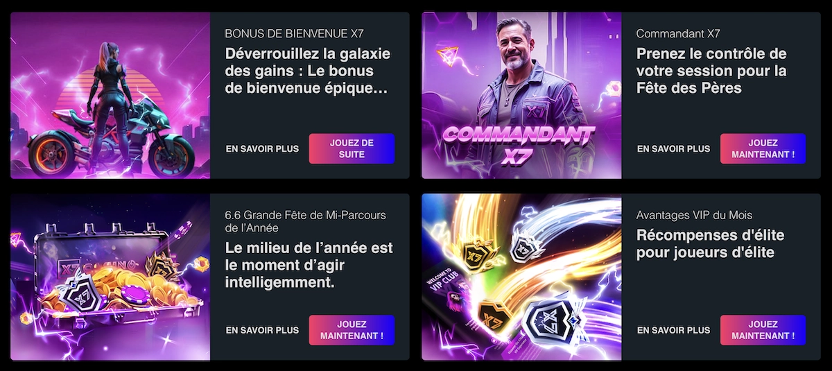 listes des promotions et bonus en cours sur le casino X7
