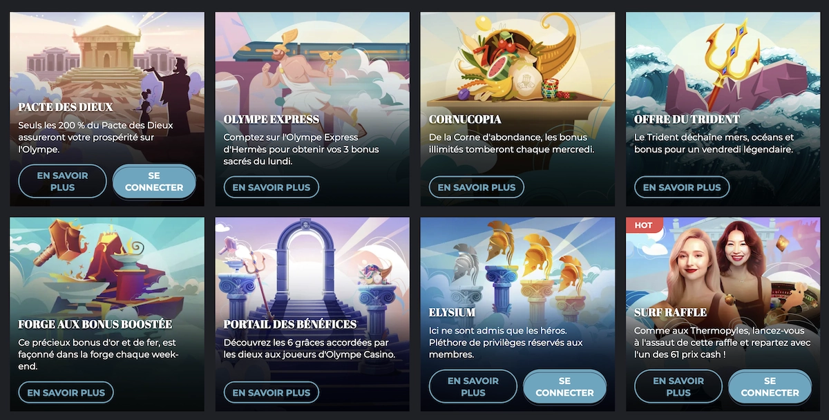les promotions et bonus en cours sur Olympe Casino