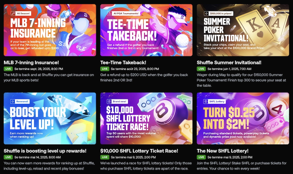 les promotions sur le casino en ligne Shuffle.com