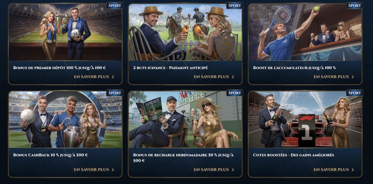 Promotions sportives sur Wonderluck Casino avec bonus de d&eacute;p&ocirc;t, cashback, cotes boost&eacute;es et paiement anticip&eacute; en vedette