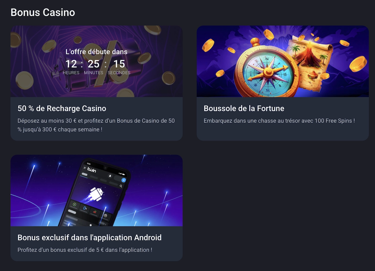 les promotions et bonus en cours sur Twin Casino