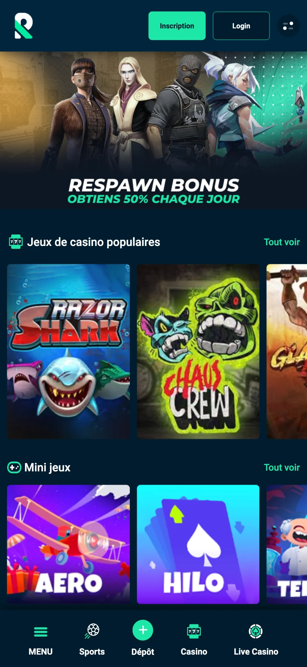 design sur mobile du casino en ligne Rolletto