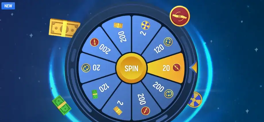 Roue de la fortune d'Aerobet avec un bouton Spin au centre et des gains affichés sur les cases.