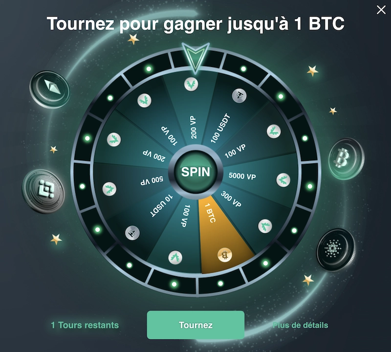 roue des tournois sur le site du casino crypto Vave