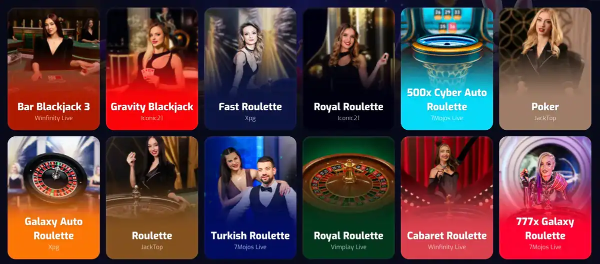 Les tables du casino en direct de trixino, avec des variantes roulette et quelques blackjack.