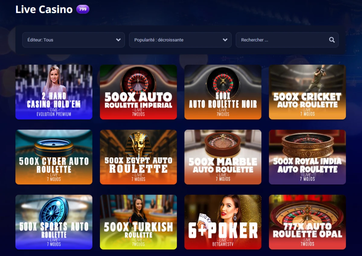 Screenshot des jeux lives du site win vegas plus casino