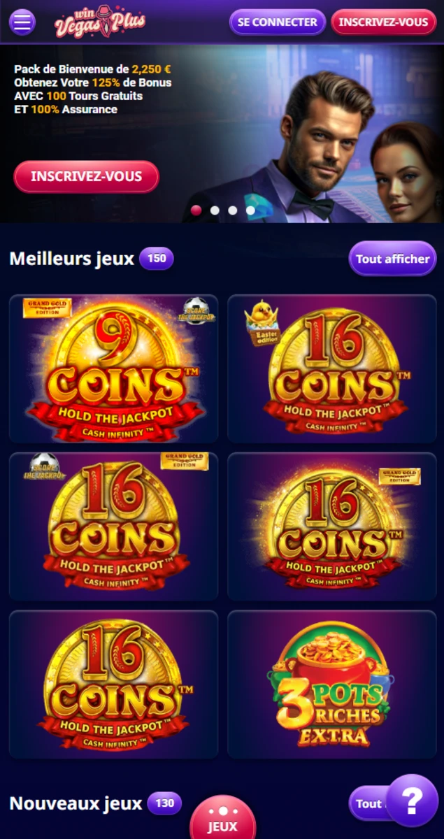 Screenshot du site win vegas plus casino sur mobile